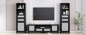 English Elm On-trend Boho Rattan Tower Cabinet 63 Inch Slim Mdf Storage for Any Room WF303856AAB
