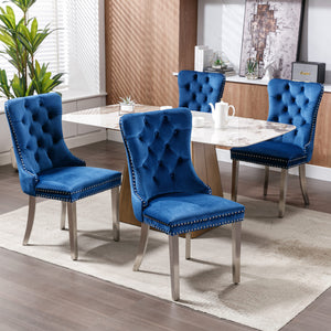 English Elm Nikki Velvet Tufted Dining Chair Set of 2 — Blue Upholstered Modern Solid Wood Seats with Chrome Legs, Nailhead Trim W114390339