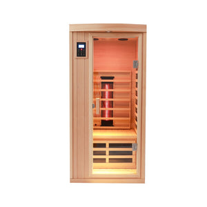 English Elm One Person Hemlock Infrared Sauna with Low Emf Carbon Heat and Chromotherapy W1787P249477