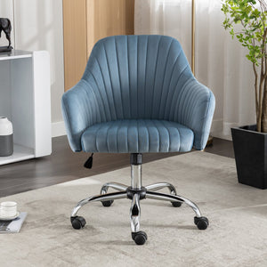 English Elm Accent breathable fleece office leisure chair with streamlined backrest, adjustable height & casters for modern spaces Light Blue W1521108560