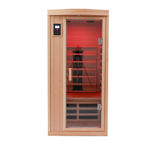 English Elm Single Person Infrared Sauna in Canadian Hemlock with Low Emf Carbon Heating Panels W1787S00010