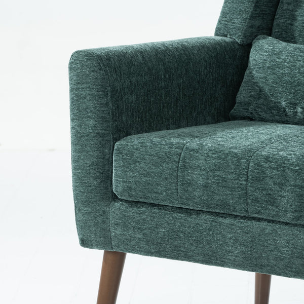 English Elm Modern Accent Chair with Chenille Upholstery, Ergonomic Padded Seat & Solid Wood Legs for Living Rooms Blackish Green W1028102387