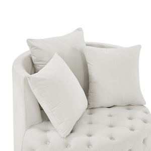 English Elm Velvet Button Tufted Swivel Accent Chair with Caster Wheels and Three Throw Pillows Beige W48790918