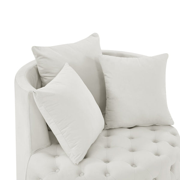 English Elm Velvet Button Tufted Swivel Accent Chair with Caster Wheels and Three Throw Pillows Beige W48790918