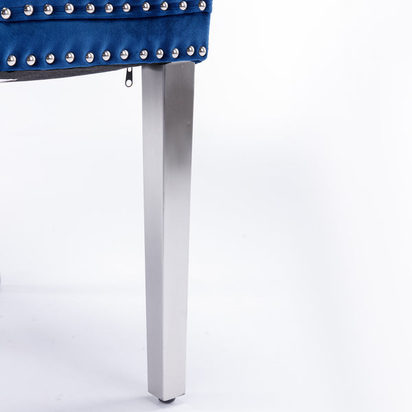 English Elm Nikki Velvet Tufted Dining Chair Set of 2 — Blue Upholstered Solid Wood Frame, Chrome Legs & Nailhead Trim W114390339