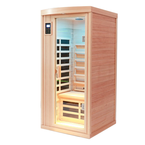 English Elm Single Person Infrared Sauna in Canadian Hemlock with Low Emf Carbon Heating Panels W1787S00003
