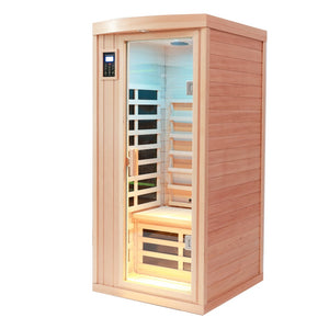 English Elm One Person Hemlock Infrared Sauna with Low Emf Carbon Heat and Chromotherapy W1787P249480