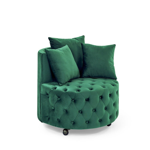 English Elm Velvet Button Tufted Swivel Chair with Caster Wheels and Three Throw Pillows Included W48790919