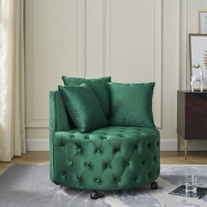 English Elm Velvet Button Tufted Swivel Chair with Caster Wheels and Three Throw Pillows Included W48790919