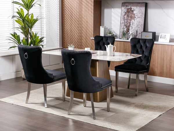 English Elm Nikki Velvet Tufted Dining Chair Set of 2 – Solid Wood Frame, Chrome Plated Legs, Nailhead Trim, Black Velvet Upholstery for Modern Dining Room Comfort and Style W114352492