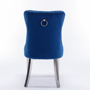 English Elm Nikki Velvet Tufted Dining Chair Set of 2 — Blue Upholstered Modern Solid Wood Seats with Chrome Legs, Nailhead Trim W114390339