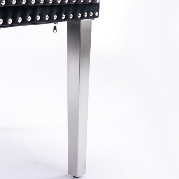 English Elm Nikki Velvet Tufted Dining Chair Set of 2 – Solid Wood Frame, Chrome Plated Legs, Nailhead Trim, Black Velvet Upholstery for Modern Dining Room Comfort and Style W114352492