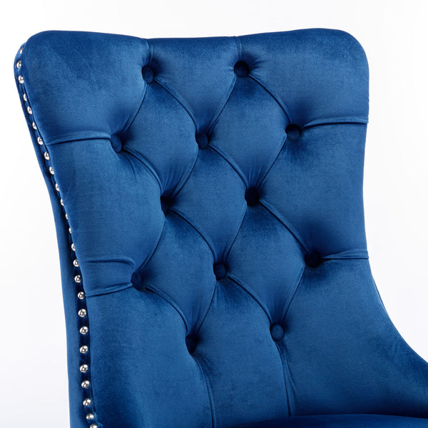 English Elm Nikki Velvet Tufted Dining Chair Set of 2 — Blue Upholstered Modern Solid Wood Seats with Chrome Legs, Nailhead Trim W114390339