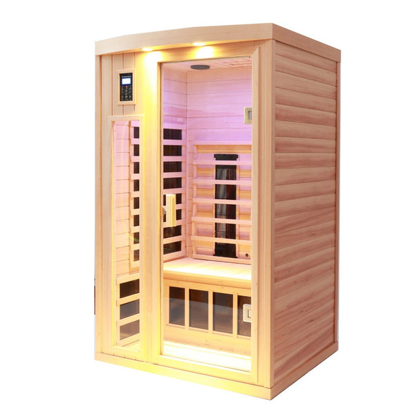 English Elm Two Person Hemlock Wood Far Infrared Home Sauna with Carbon Crystal Heating Panels W1787P249482