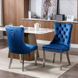 English Elm Nikki Collection Modern, High-End Tufted Solid Wood Contemporary Velvet Upholstered Dining Chair With Chrome Stainless Steel Plating Legs,Nailhead Trim,Set Of 2,Blue and Chrome, Sw1701Bl