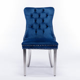 Blue Velvet Dining Chairs Set of 2 - Chrome Legs, Nailhead Trim - 24.60 x 19.70 x 37.50