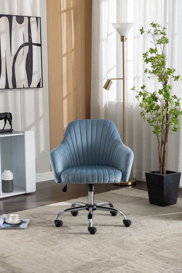 English Elm Accent breathable fleece office leisure chair with streamlined backrest, adjustable height & casters for modern spaces Light Blue W1521108560