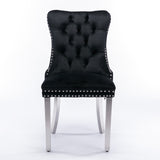 Black Velvet Dining Chairs, 2-Pack with Chrome Legs & Nailhead Trim - 24.60 x 20.00 x 37.40