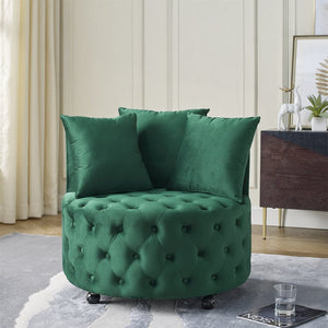 English Elm Velvet Button Tufted Swivel Chair with Caster Wheels and Three Throw Pillows Included W48790919