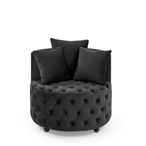 English Elm Velvet Button Tufted Swivel Accent Chair with Caster Wheels and Three Throw Pillows Black W48790917