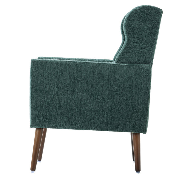 English Elm Modern Accent Chair with Chenille Upholstery, Ergonomic Padded Seat & Solid Wood Legs for Living Rooms Blackish Green W1028102387