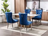 English Elm Nikki Collection Modern, High-End Tufted Solid Wood Contemporary Velvet Upholstered Dining Chair With Chrome Stainless Steel Plating Legs,Nailhead Trim,Set Of 2,Blue and Chrome, Sw1701Bl