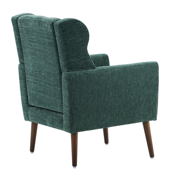 English Elm Modern Accent Chair with Chenille Upholstery, Ergonomic Padded Seat & Solid Wood Legs for Living Rooms Blackish Green W1028102387