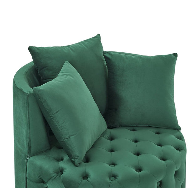 English Elm Velvet Button Tufted Swivel Chair with Caster Wheels and Three Throw Pillows Included W48790919
