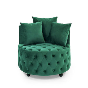 English Elm Velvet Button Tufted Swivel Chair with Caster Wheels and Three Throw Pillows Included W48790919
