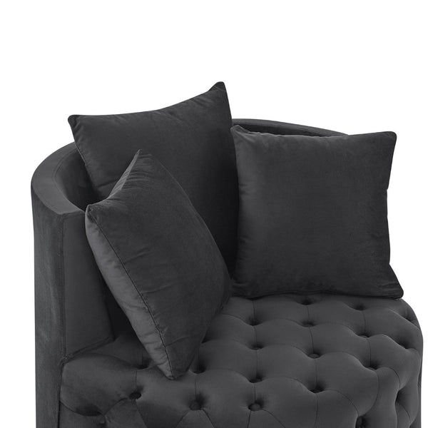 English Elm Velvet Button Tufted Swivel Accent Chair with Caster Wheels and Three Throw Pillows Black W48790917
