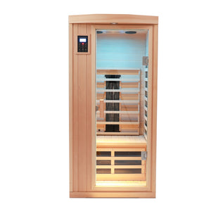 English Elm Single Person Infrared Sauna in Canadian Hemlock with Low Emf Carbon Heating Panels W1787S00003