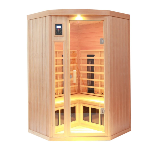English Elm Two-person Hemlock Wood Far-infrared Home Sauna with Chromotherapy and Bluetooth Audio W1787S00009