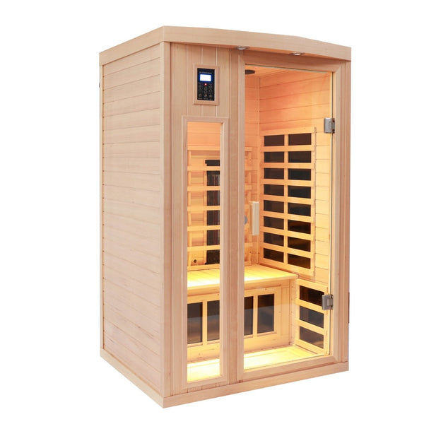 English Elm Two-person Hemlock Wood Far-infrared Home Sauna with Chromotherapy and Bluetooth Audio W1787S00001