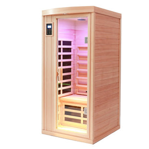 English Elm One Person Hemlock Infrared Sauna with Low Emf Carbon Heat and Chromotherapy W1787P249480