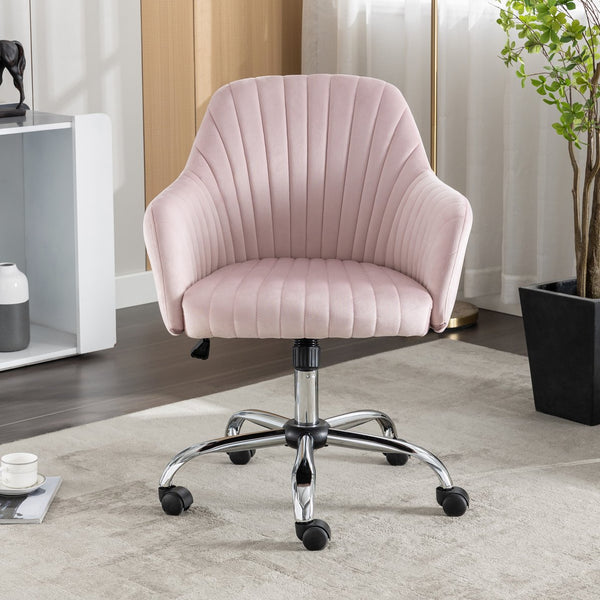 English Elm Accent breathable fleece office leisure chair with streamlined backrest, adjustable height & casters for modern spaces Pink W1521108571