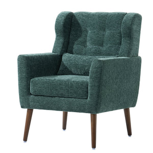 English Elm Modern Accent Chair with Chenille Upholstery, Ergonomic Padded Seat & Solid Wood Legs for Living Rooms Blackish Green W1028102387