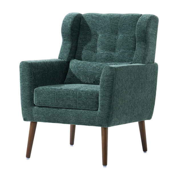 English Elm Modern Accent Chair with Chenille Upholstery, Ergonomic Padded Seat & Solid Wood Legs for Living Rooms Blackish Green W1028102387