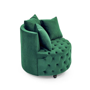 English Elm Velvet Button Tufted Swivel Chair with Caster Wheels and Three Throw Pillows Included W48790919