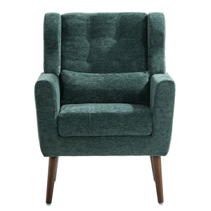 English Elm Modern Accent Chair with Chenille Upholstery, Ergonomic Padded Seat & Solid Wood Legs for Living Rooms Blackish Green W1028102387