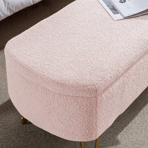 English Elm Blue Faux Fur Storage Bench Pleated Upholstery Gold Legs Modern Bedroom Entryway W1170104172