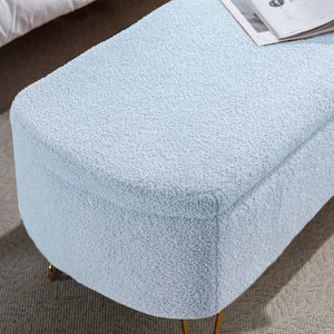 English Elm Blue Faux Fur Storage Bench Pleated Upholstery Gold Legs Modern Bedroom Entryway W1170104171