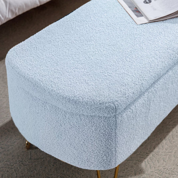 English Elm Blue Faux Fur Storage Bench Pleated Upholstery Gold Legs Modern Bedroom Entryway W1170104171