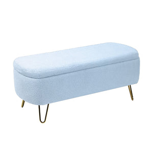 English Elm Blue Faux Fur Storage Bench Pleated Upholstery Gold Legs Modern Bedroom Entryway W1170104171