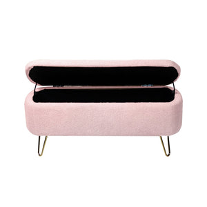 English Elm Blue Faux Fur Storage Bench Pleated Upholstery Gold Legs Modern Bedroom Entryway W1170104172