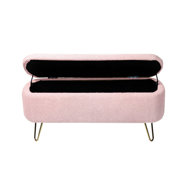 English Elm Blue Faux Fur Storage Bench Pleated Upholstery Gold Legs Modern Bedroom Entryway W1170104172