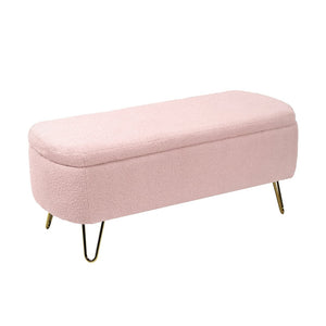 English Elm Blue Faux Fur Storage Bench Pleated Upholstery Gold Legs Modern Bedroom Entryway W1170104172