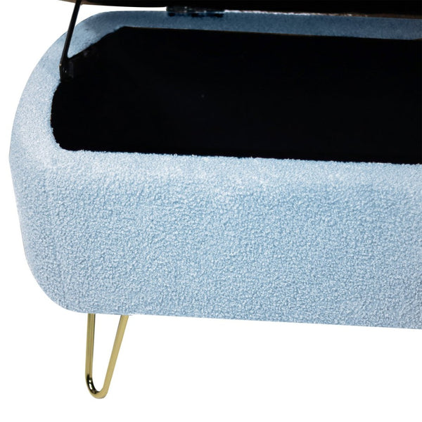 English Elm Blue Faux Fur Storage Bench Pleated Upholstery Gold Legs Modern Bedroom Entryway W1170104171