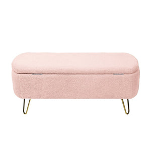 English Elm Blue Faux Fur Storage Bench Pleated Upholstery Gold Legs Modern Bedroom Entryway W1170104172