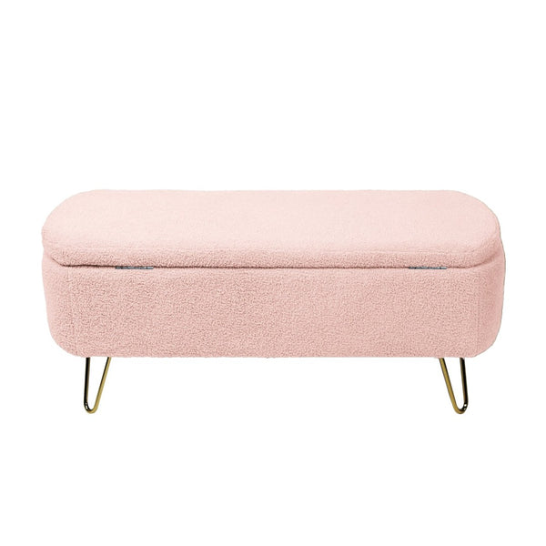 English Elm Blue Faux Fur Storage Bench Pleated Upholstery Gold Legs Modern Bedroom Entryway W1170104172
