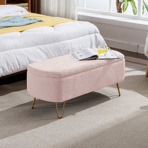 English Elm Blue Faux Fur Storage Bench Pleated Upholstery Gold Legs Modern Bedroom Entryway W1170104172
